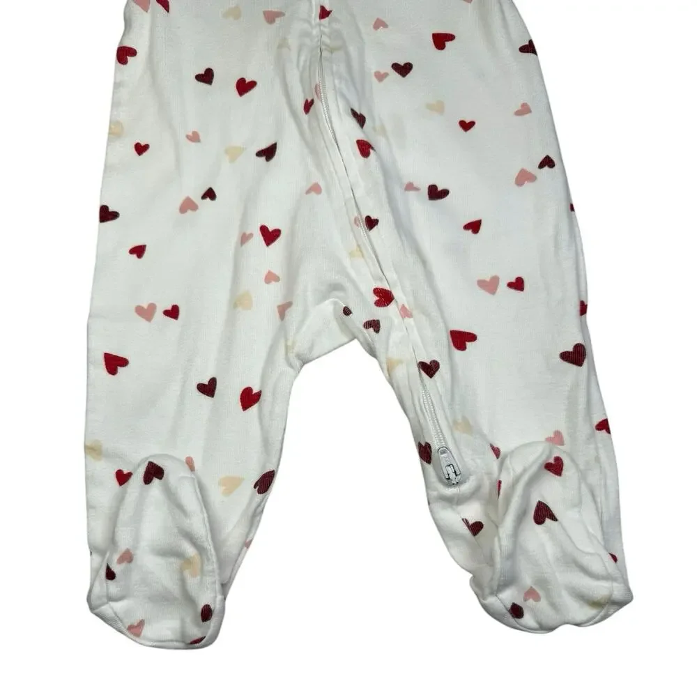 Old Navy Footie Sleeper Pajamas Baby Girl Hearts White 6-9 Months